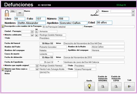 Defunciones - Funerales - Iglesia Software